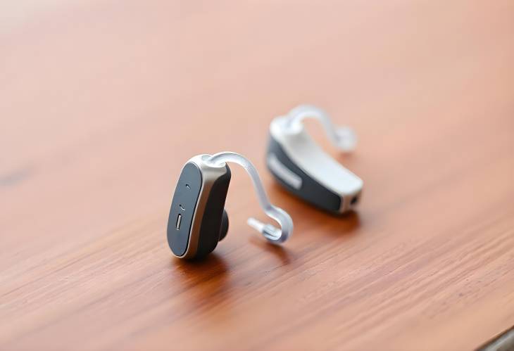 Elegant Hearing Aids Skin Tone Devices on a Contemporary Table